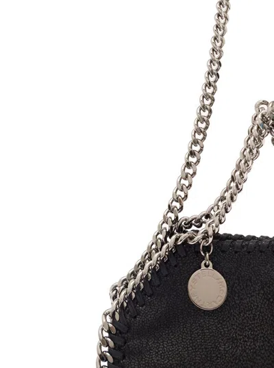 Stella Mccartney '3chain' Mini Black Tote Bag With Logo Engraved On Charm In Vegan Leather Woman