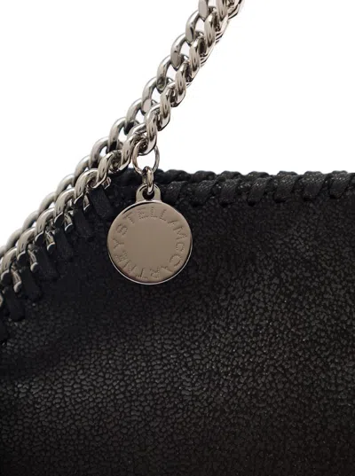 Stella Mccartney '3chain' Mini Black Tote Bag With Logo Engraved On Charm In Vegan Leather Woman