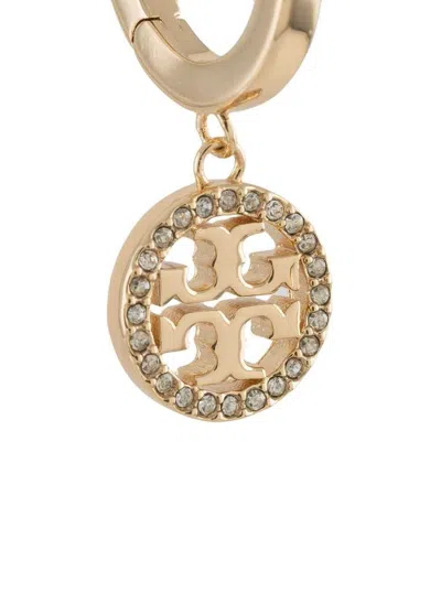 Tory Burch 'miller' Gold-colored Hoop Earrings With Crystals In Brass Woman
