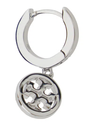 Tory Burch 'miller' Metallic Earings With Double T Logo Charm In Metallic