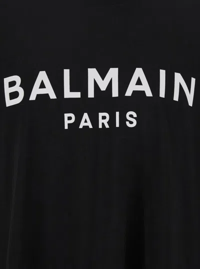Balmain Black Crewneck T-shirt With Logo Lettering On The Front In Black