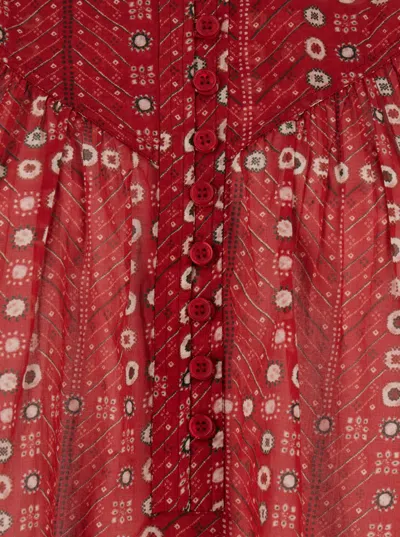 Isabel Marant Étoile 'salika' Red Crewneck Shirt With Puffed Sleeves And All-over Print In Cotton Woman