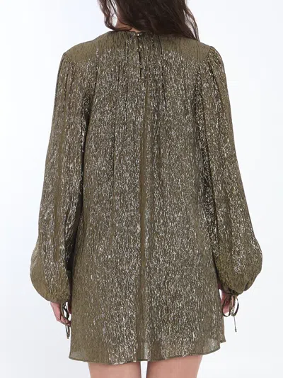Chloé Balloon-sleeve Metallic Silk Mini Dress In Green