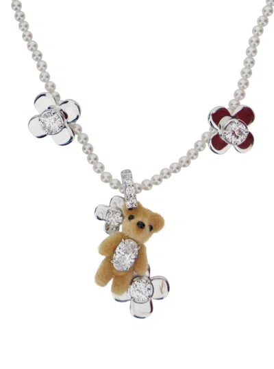 Yvmin Brown Necklace With Bead Embellishments And Bear Detail In Silver Blend Woman In Gold