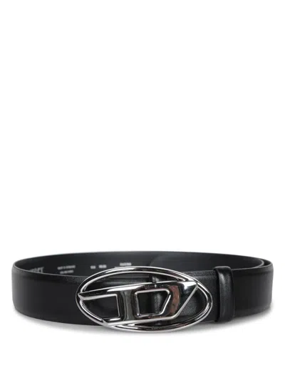 Diesel Black Belt With Distinctive Oval Buckle In Black