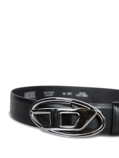 Diesel Black Belt With Distinctive Oval Buckle In Black