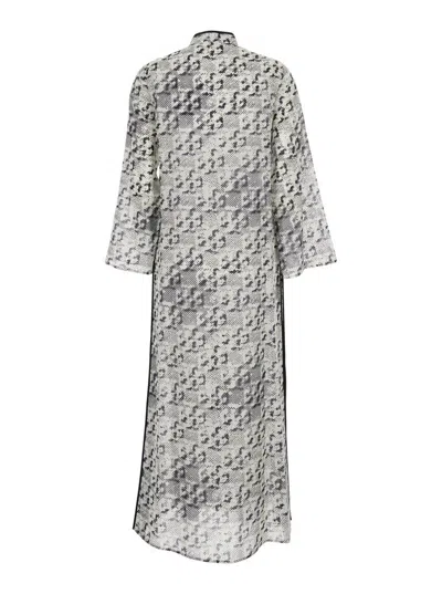Tory Burch Grey Kaftan With Contrasting Trims And Eyelet Closure On The Front In Silk And Cotton Blend Woman In White
