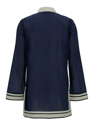 Tory Burch Blue Tunic With Contrasting Details And Tassel