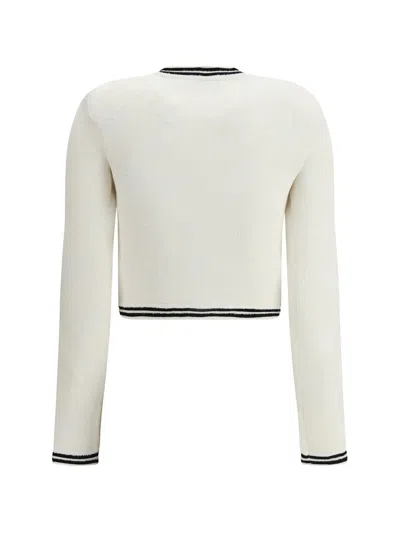 Self-portrait Beige Cardigan With Bow Detail On The Front And Contrasting Trims In Cotton Blend Woman In White