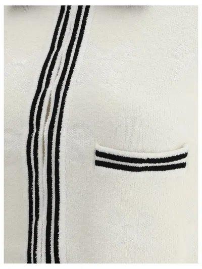 Self-portrait Beige Cardigan With Bow Detail On The Front And Contrasting Trims In Cotton Blend Woman In White