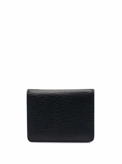 Maison Margiela Black Bifold Wallet With Stitching Detail And Key Ring In Grained Leather Woman Mais In Black