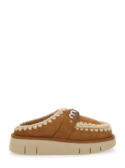 Mou 'bounce' Beige Mules With Logo Lettering And Open Rear In Leather Woman