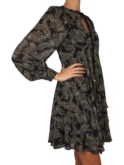 Michael Kors Short Dress With Keyhole Neckline And Paisley Pattern In Black
