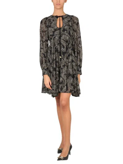Michael Kors Short Dress With Keyhole Neckline And Paisley Pattern In Black