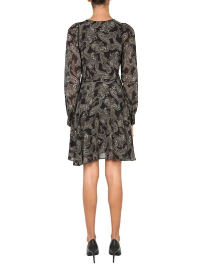 Michael Kors Short Dress With Keyhole Neckline And Paisley Pattern In Black