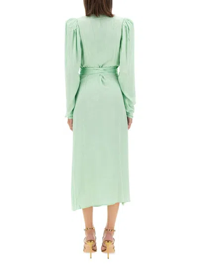 Rotate Birger Christensen Rotate Wrap Midi Dress With Deep V-neckline In Green