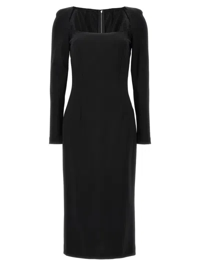 Dolce & Gabbana Long-sleeve Square-neck Midi Dress In Black