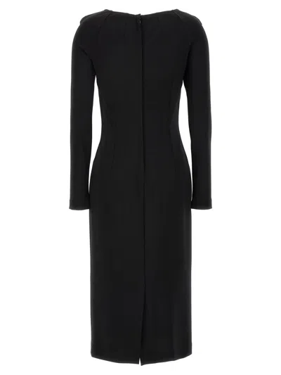 Dolce & Gabbana Long-sleeve Square-neck Midi Dress In Black