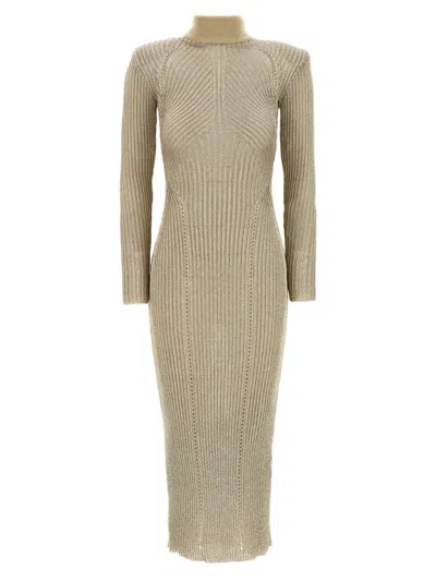 Self-portrait Self Portrait Maxi Lurex Knit Dress In Women In Brown