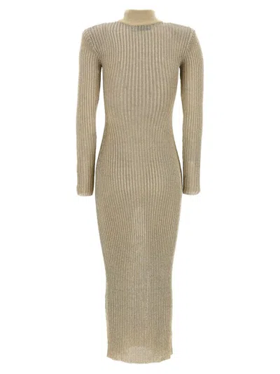 Self-portrait Self Portrait Maxi Lurex Knit Dress In Women In Brown