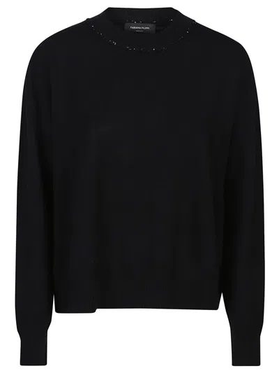 Fabiana Filippi Black Crewneck Sweater With Micro Paillettes In Wool In Black