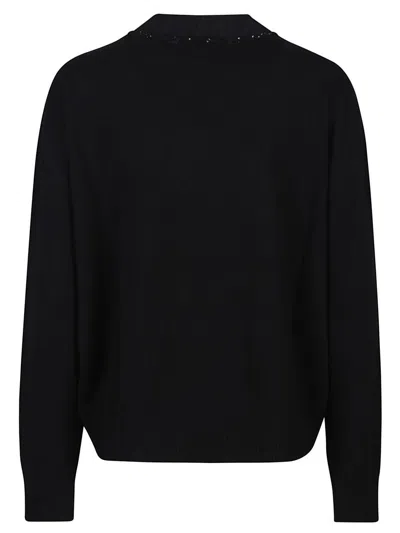 Fabiana Filippi Black Crewneck Sweater With Micro Paillettes In Wool In Black
