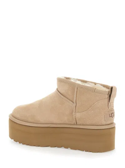 Ugg 'classic Ultramini' Beige Ankle Boots With Platform In Neutral