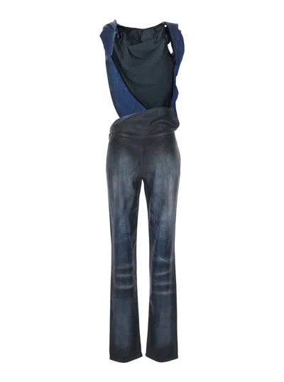 Diesel Black Sleeveless Jumpsuit With Cut-out On The Back In Cotton Blend And Tech Fabric Woman In Blue