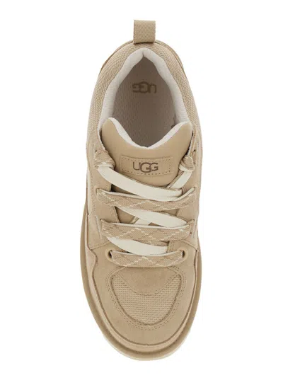 Ugg 'lo Lowmel' Beige Sneakers With Mesh Inserts And Logo On The Side In Gold
