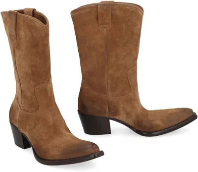 Prada Suede Ankle Boots In Brown