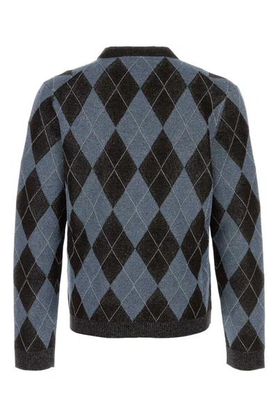 Gucci Wool Blend Cardigan With Embroidered Argyle Pattern In Multi