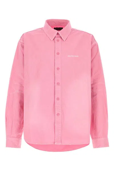 Balenciaga Oversized Distressed Denim Overshirt In Pink