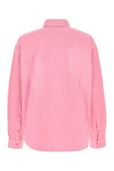 Balenciaga Oversized Distressed Denim Overshirt In Pink