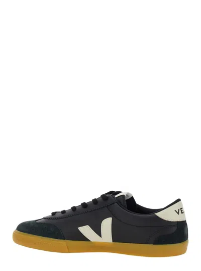 Veja Volley Black Sneaker With Side Logo And Lettering Logo On The Heel In Organic Cotton Unisex In Black