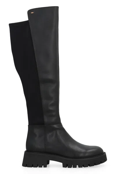 Michael Kors Asher Leather Boots In Black