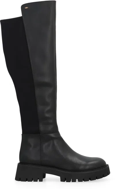 Michael Kors Asher Leather Boots In Black