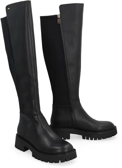Michael Kors Asher Leather Boots In Black