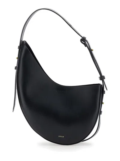 Soeur 'wino' Black Shoulder Bag With Logo Detail On The Front In Leather Woman