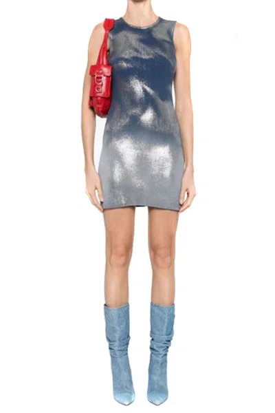 Diesel Shimmering Metallic Sleeveless Mini Dress In Blue