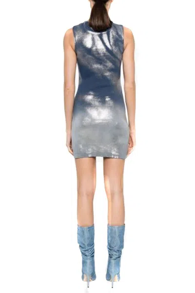Diesel Shimmering Metallic Sleeveless Mini Dress In Blue