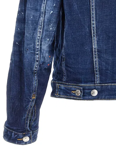 Dsquared2 Dan Blue Jacket With Classic Collar And All-over Painted Details In Denim Man In Blue