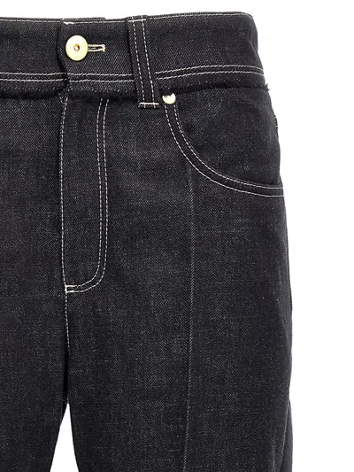 Brunello Cucinelli Women Crop Denim Trousers With Turn-ups In Black