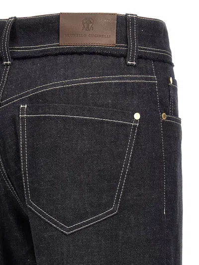 Brunello Cucinelli Women Crop Denim Trousers With Turn-ups In Black