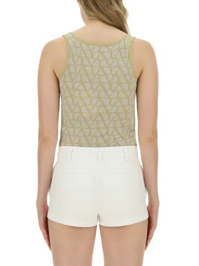 Valentino Fitted Geometric Lurex Sleeveless Top In Green