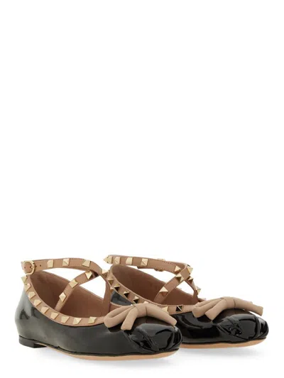 Valentino Rockstud Ballerina Patent-leather Pumps In Black