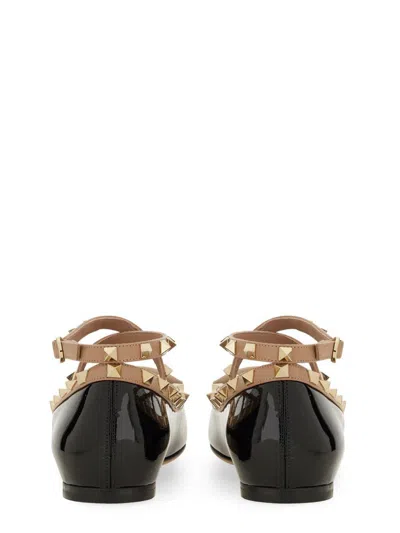 Valentino Rockstud Ballerina Patent-leather Pumps In Black