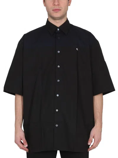 Raf Simons Ghost Slogan Print Bowling Shirt In Black