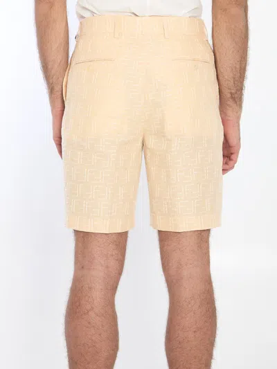 Fendi Pantaloni Corti In Jacquard Ff Di Lino Giallo