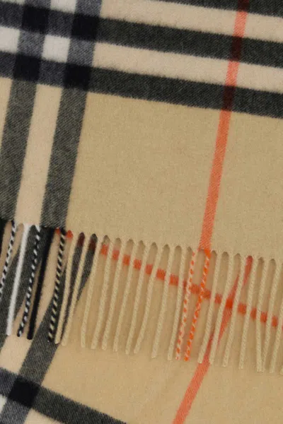 Burberry Cashmere Scarf With Embroidered Checked Pattern In Brown