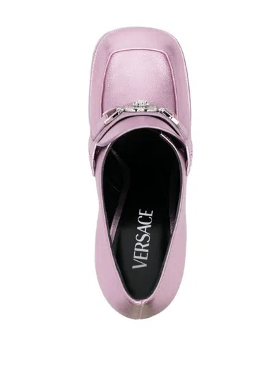 Versace Block Heel Loafers With Platform Sole And Square Toe In Purple